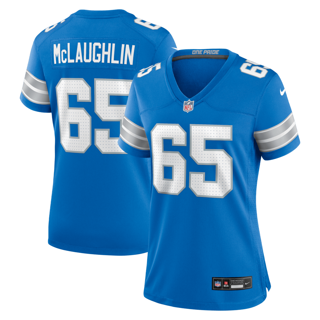 Seth McLaughlin 65 Detroit Lions Women's Team Game Jersey - Blue