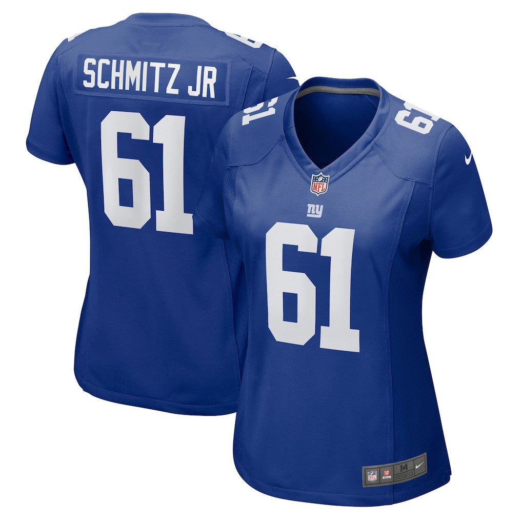John Michael Schmitz Jr. 61 New York Giants Women's Team Game Jersey - Royal