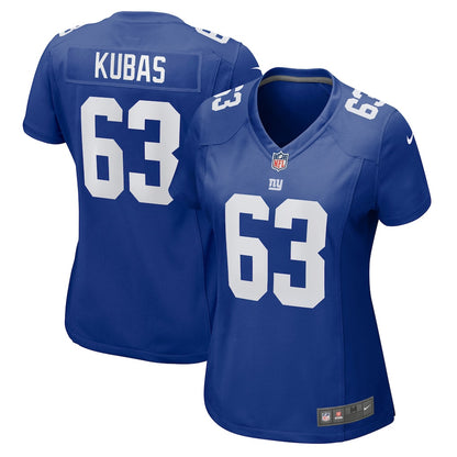 Jake Kubas 63 New York Giants Women's Team Game Jersey - Royal