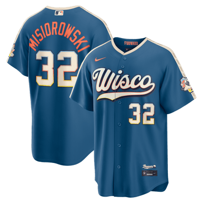 Jacob Misiorowski 32 Milwaukee Brewers 2026 City Connect Jersey - Men, Mineral Blue