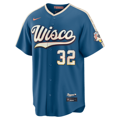 Jacob Misiorowski 32 Milwaukee Brewers 2026 City Connect Jersey - Men, Mineral Blue