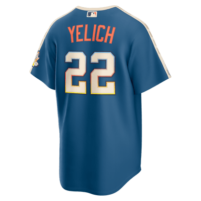 Christian Yelich 22 Milwaukee Brewers 2026 City Connect Jersey - Men, Mineral Blue