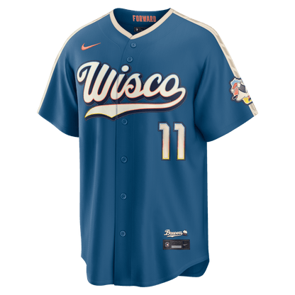 Jackson Chourio 11 Milwaukee Brewers 2026 City Connect Jersey - Men, Mineral Blue