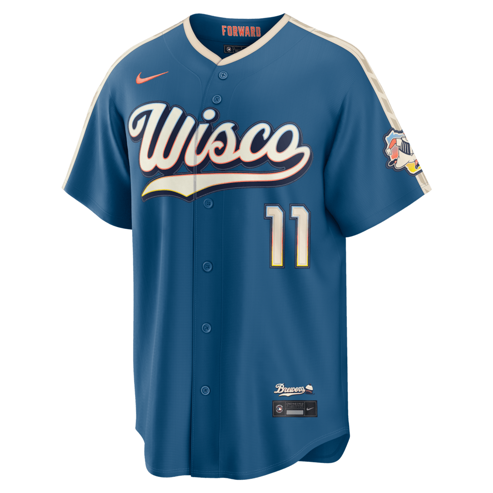 Jackson Chourio 11 Milwaukee Brewers 2026 City Connect Jersey - Men, Mineral Blue