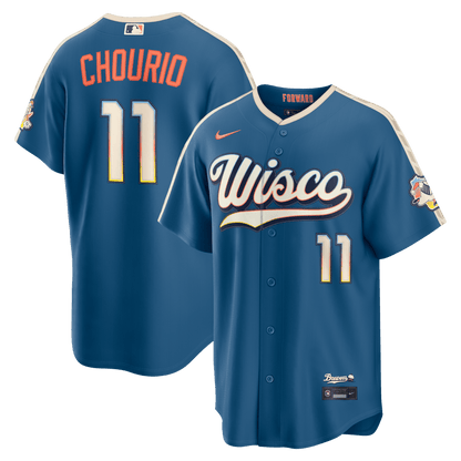 Jackson Chourio 11 Milwaukee Brewers 2026 City Connect Jersey - Men, Mineral Blue