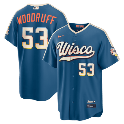 Brandon Woodruff 53 Milwaukee Brewers 2026 City Connect Jersey - Men, Mineral Blue