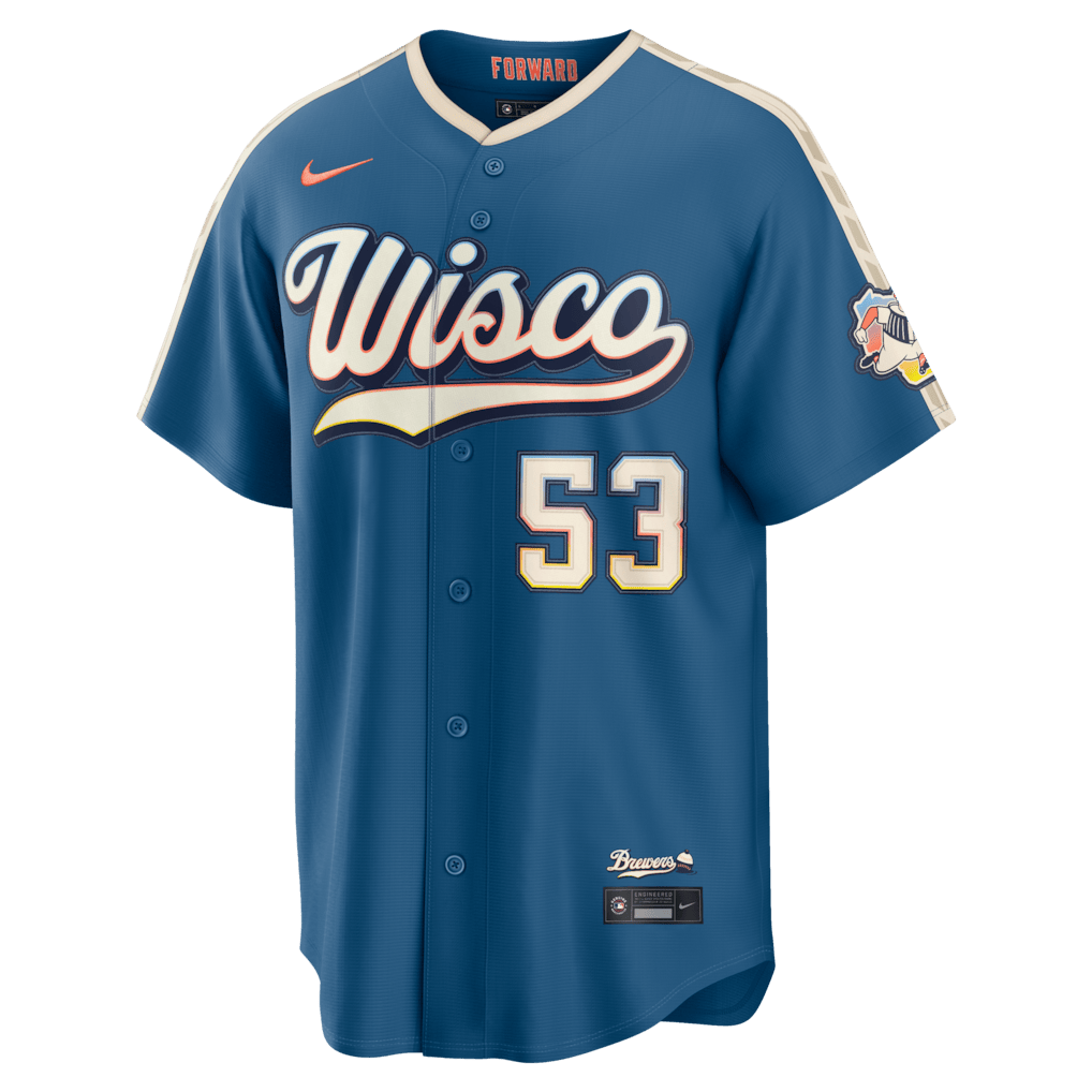 Brandon Woodruff 53 Milwaukee Brewers 2026 City Connect Jersey - Men, Mineral Blue
