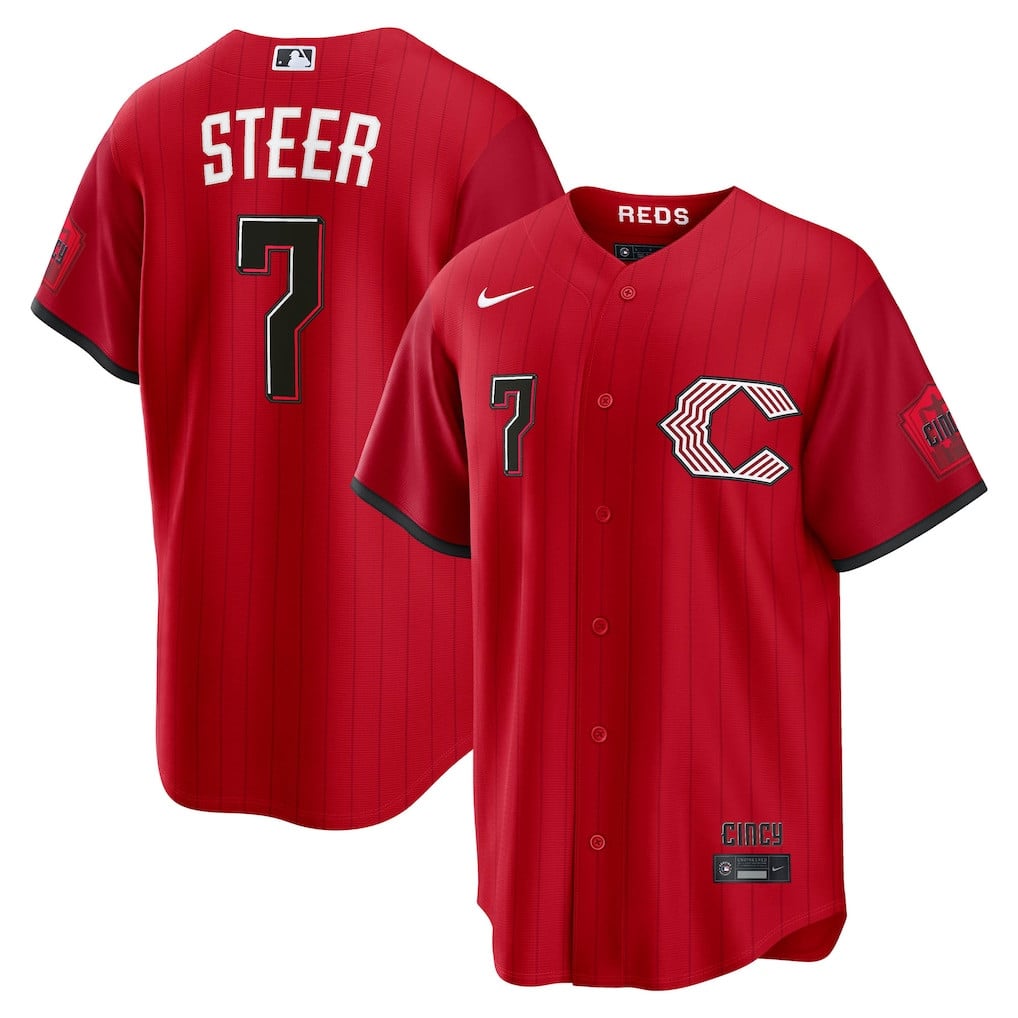 Spencer Steer 7 Cincinnati Reds 2026 City Connect Jersey - Men, Red