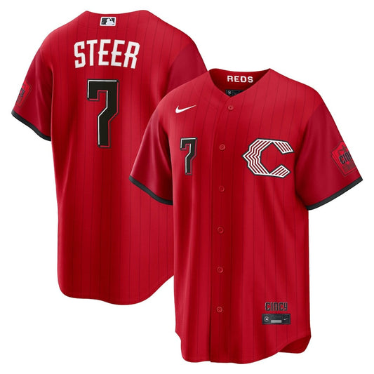 Spencer Steer 7 Cincinnati Reds 2026 City Connect Jersey - Men, Red