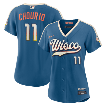 Jackson Chourio 11 Milwaukee Brewers Women's 2026 City Connect Jersey - Mineral Blue