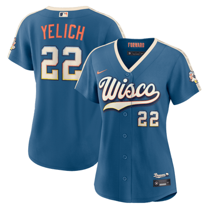 Christian Yelich 22 Milwaukee Brewers Women's 2026 City Connect Jersey - Mineral Blue