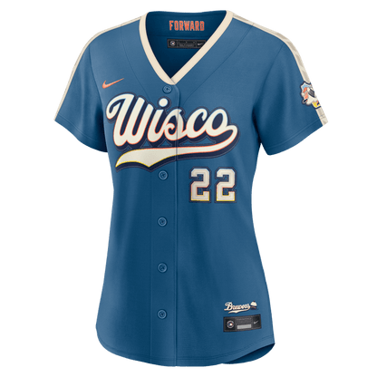 Christian Yelich 22 Milwaukee Brewers Women's 2026 City Connect Jersey - Mineral Blue