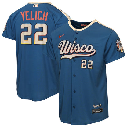 Christian Yelich 22 Milwaukee Brewers Youth 2026 City Connect Jersey - Mineral Blue