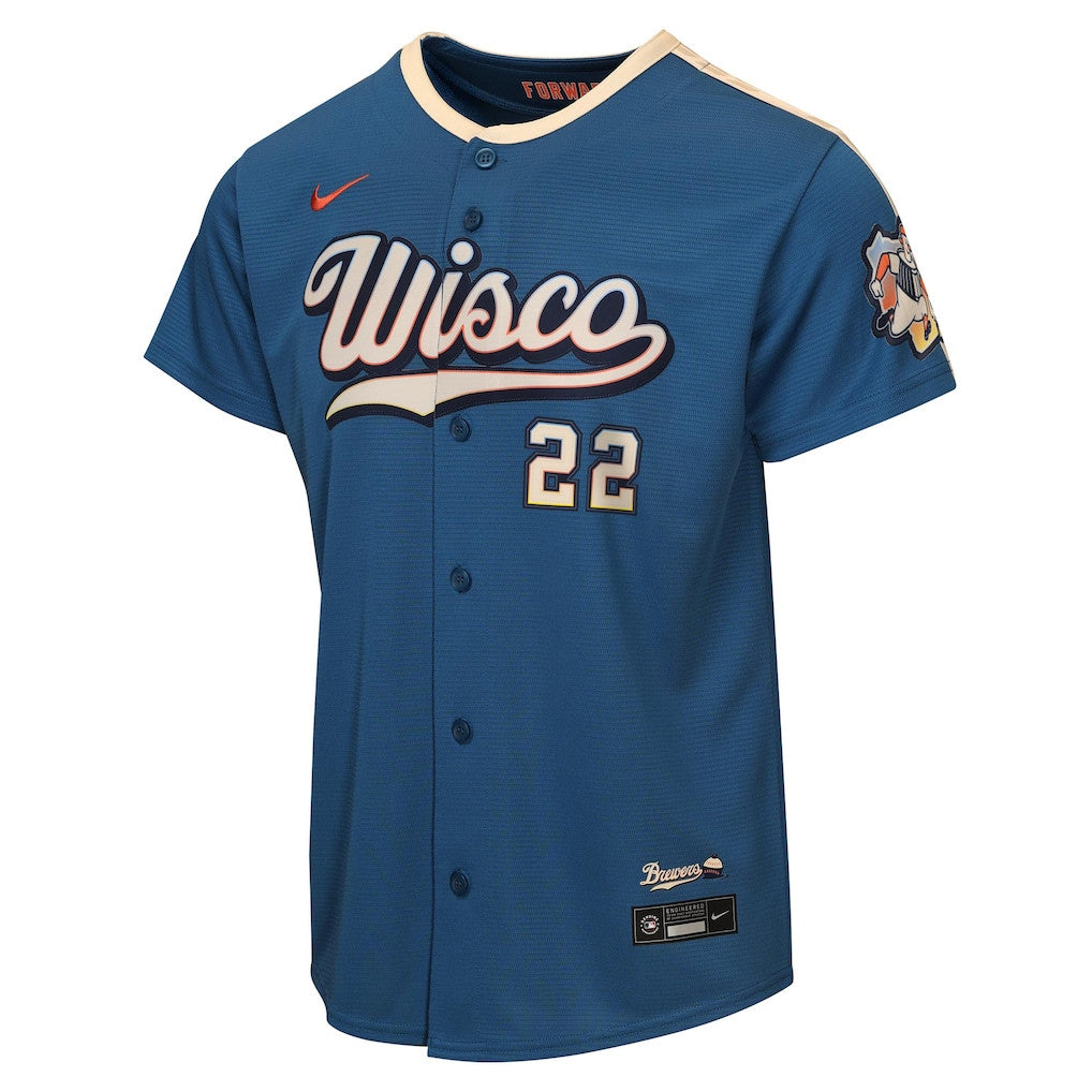 Christian Yelich 22 Milwaukee Brewers Youth 2026 City Connect Jersey - Mineral Blue