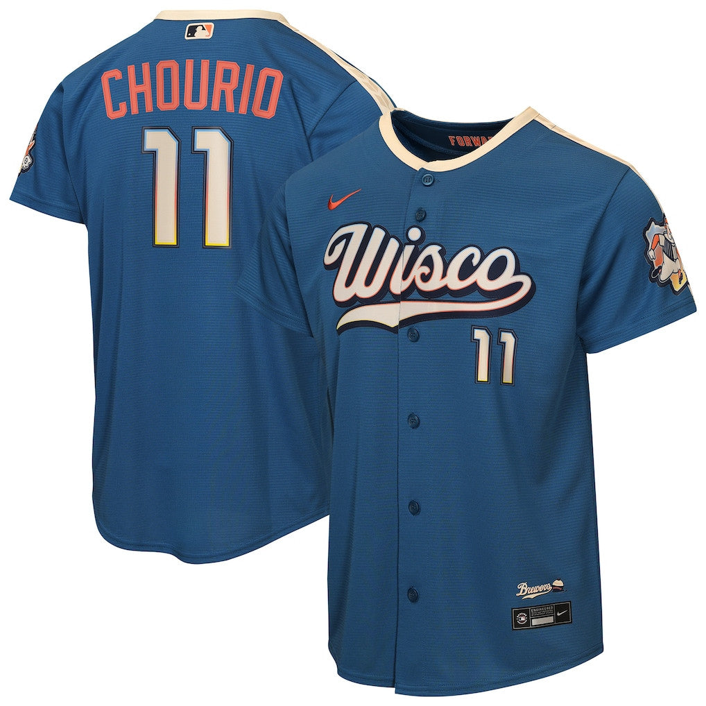 Jackson Chourio 11 Milwaukee Brewers Youth 2026 City Connect Jersey - Mineral Blue