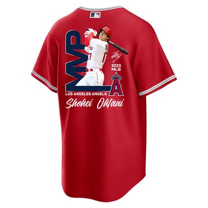 Shohei Ohtani 17 Los Angeles Angels Signed MVP 2023 Alternate Player Men Jersey - Red