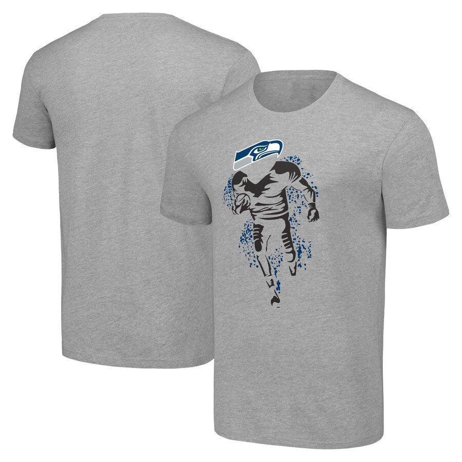Seattle Seahawks Heather Grey Player Graphic Running Across Field T-Shirt