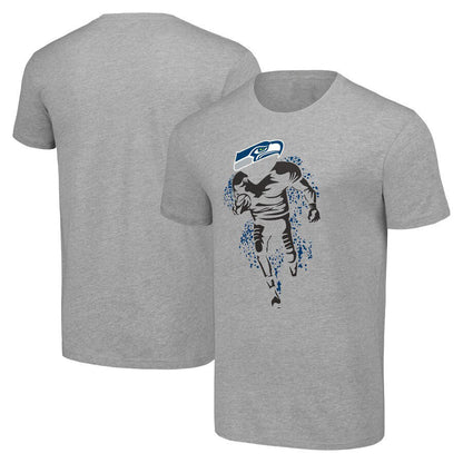 Seattle Seahawks Heather Grey Player Graphic Running Across Field T-Shirt