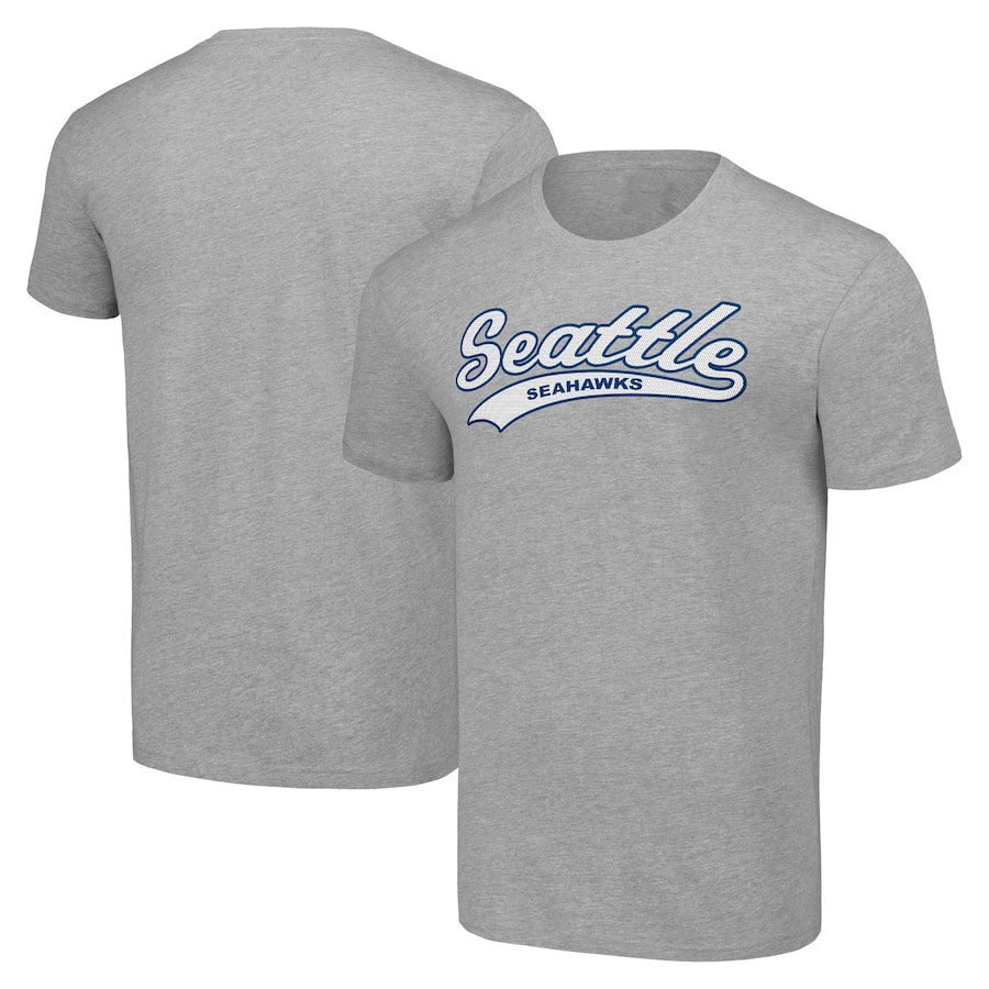Seattle Seahawks Short Sleeve T-shirt – Script Logo Print – Heather Grey