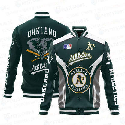 Oakland Athletics Baseball Mascot Pattern AOP Varsity Jacket SH1 - All-Over-Printed Jacket