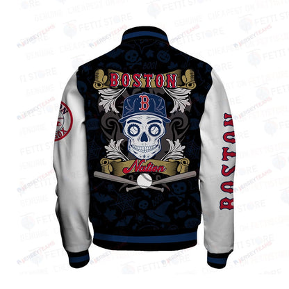 Boston Red Sox Halloween Pattern Varsity Jacket - All-Over-Printed Jacket