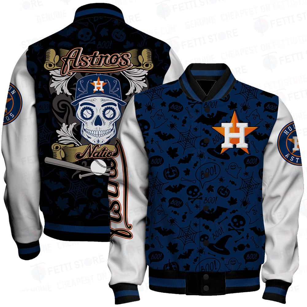 Houston Astros Halloween Pattern Varsity Jacket - All-Over-Printed Jacket