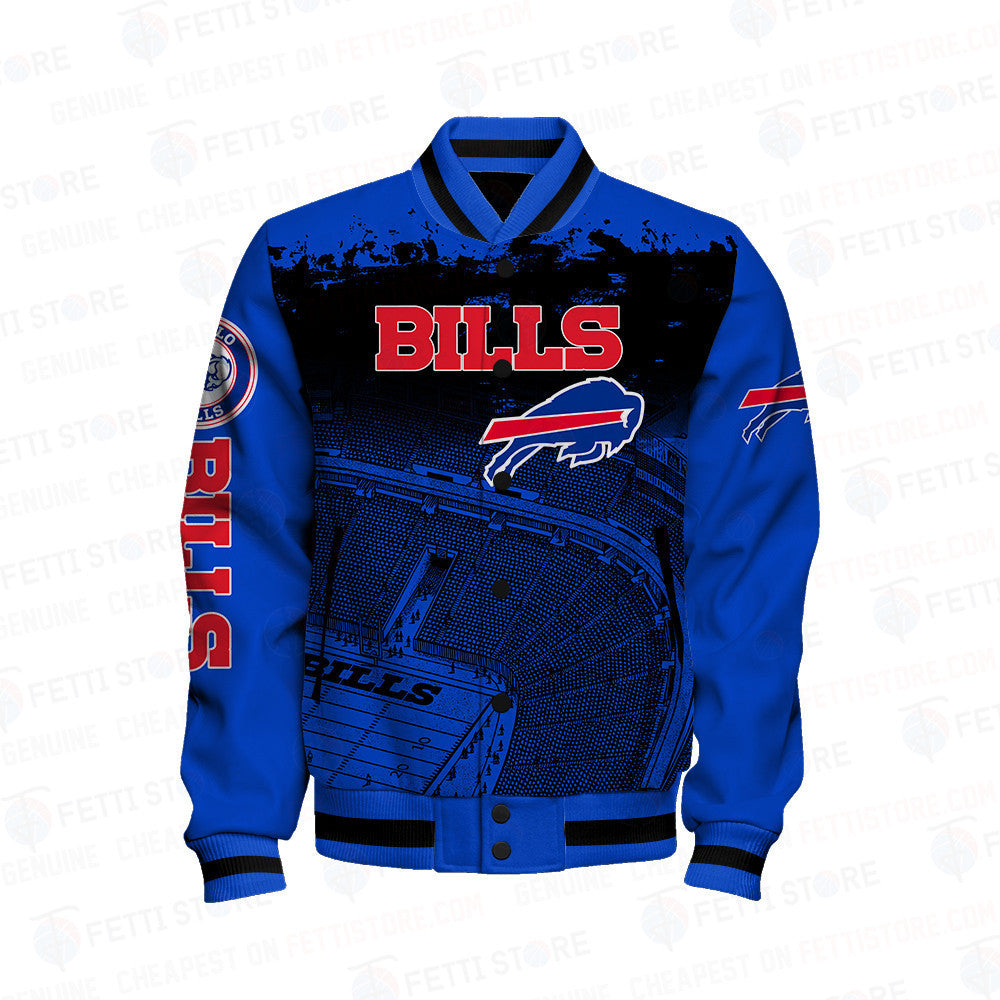 Buffalo Bills Skull Helmet Halloween Pattern Varsity Jacket - All-Over-Printed Jacket
