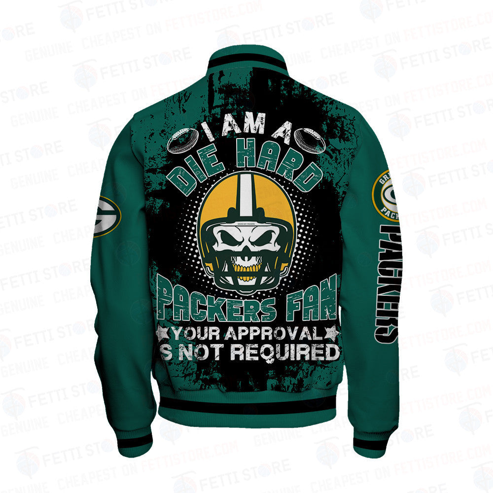 Green Bay Packers Skull Helmet Halloween Pattern Varsity Jacket - All-Over-Printed Jacket