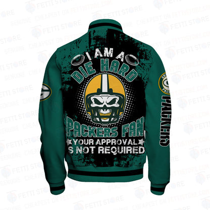 Green Bay Packers Skull Helmet Halloween Pattern Varsity Jacket - All-Over-Printed Jacket
