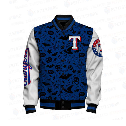 Texas Rangers Halloween Pattern Varsity Jacket - All-Over-Printed Jacket