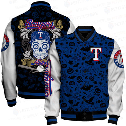 Texas Rangers Halloween Pattern Varsity Jacket - All-Over-Printed Jacket