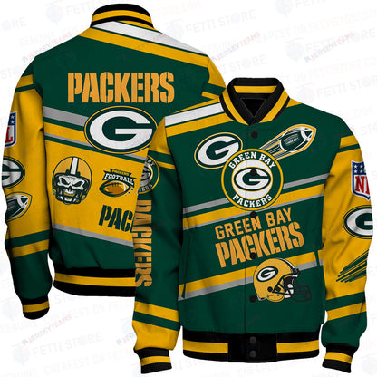 Green Bay Packers American Football League Pattern Varsity Jacket - All-Over-Printed Jacket