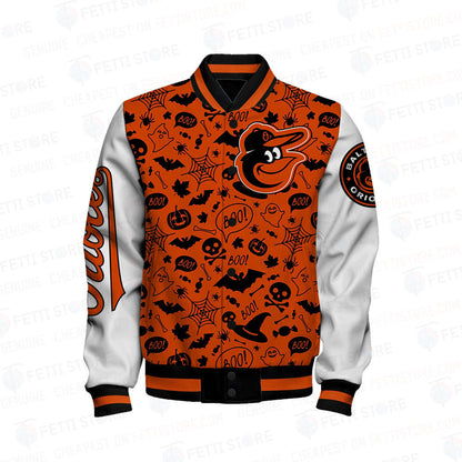 Baltimore Orioles Halloween Pattern Varsity Jacket - All-Over-Printed Jacket