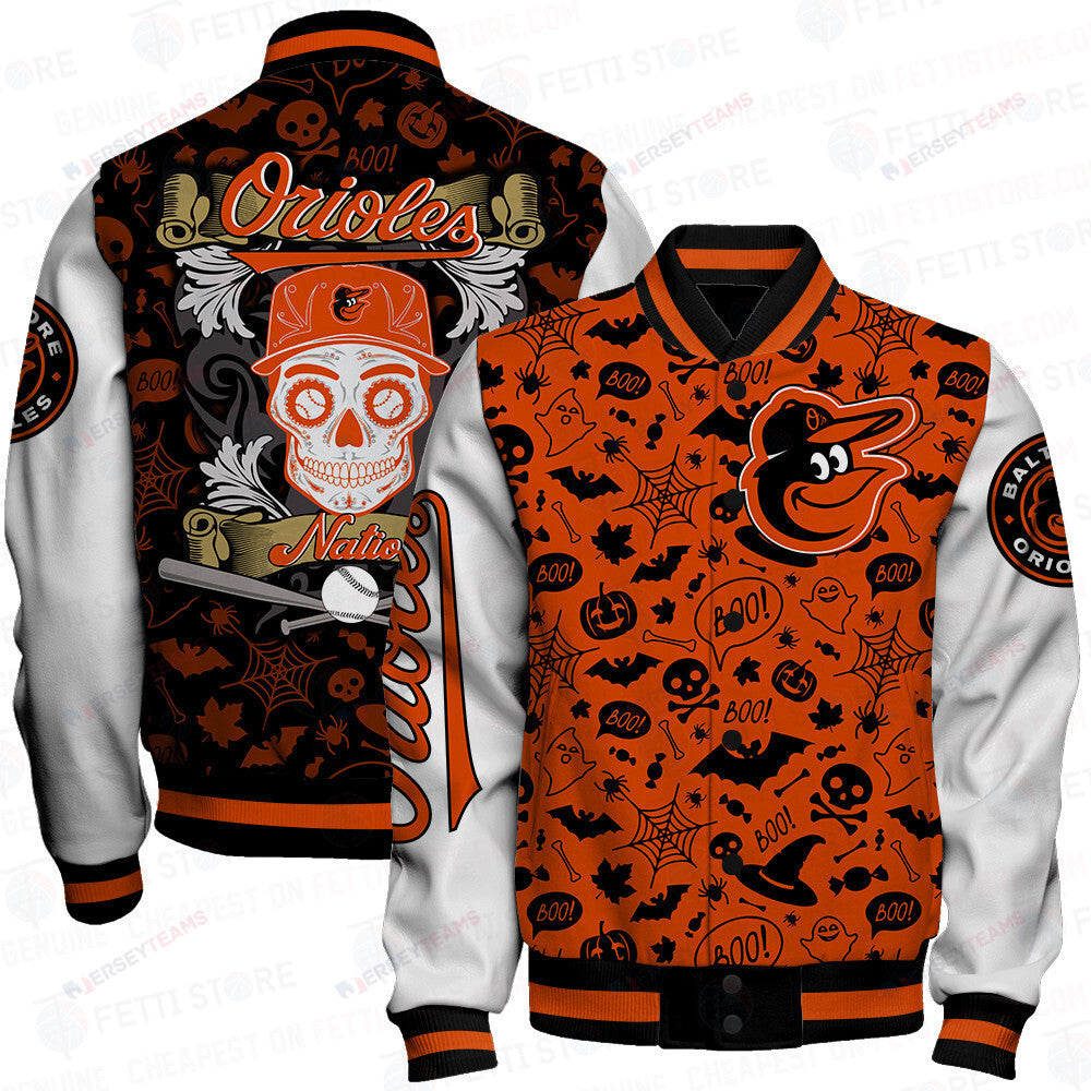 Baltimore Orioles Halloween Pattern Varsity Jacket - All-Over-Printed Jacket