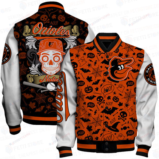 Baltimore Orioles Halloween Pattern Varsity Jacket - All-Over-Printed Jacket