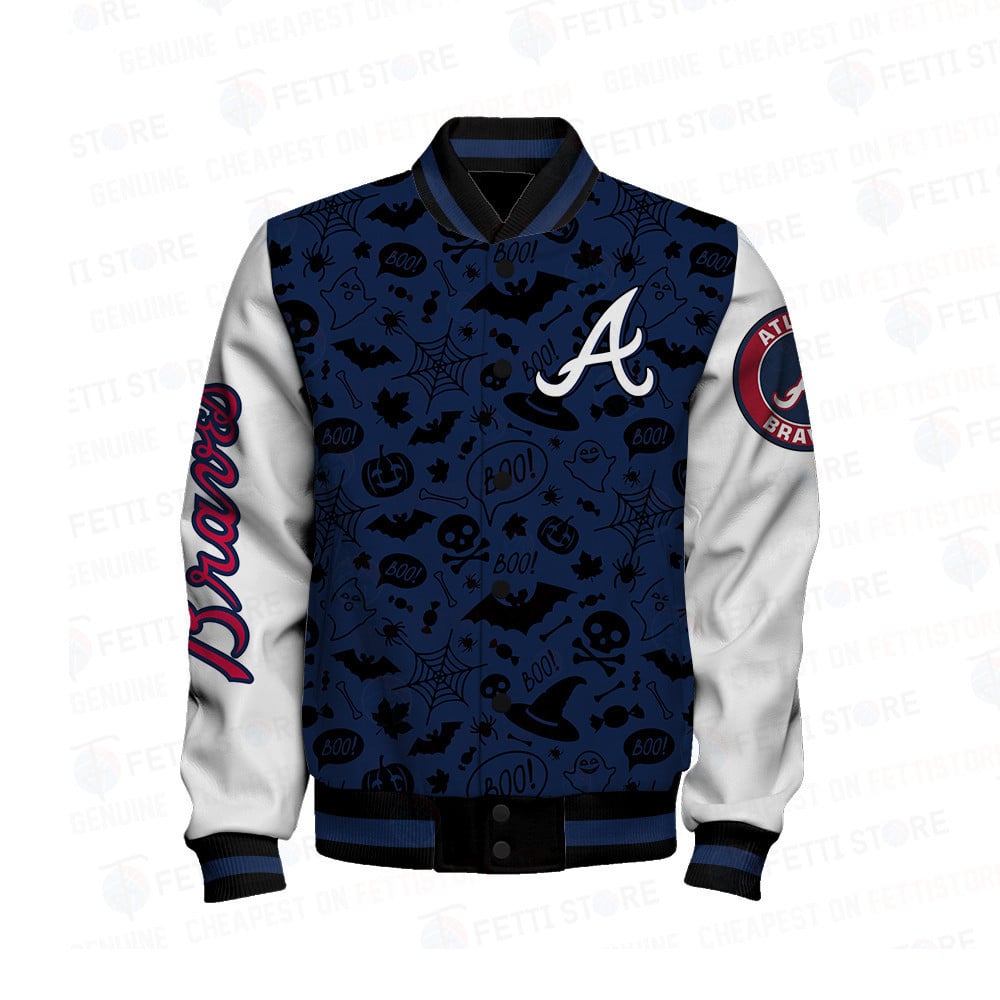 Atlanta Braves Halloween Pattern Varsity Jacket - All-Over-Printed Jacket