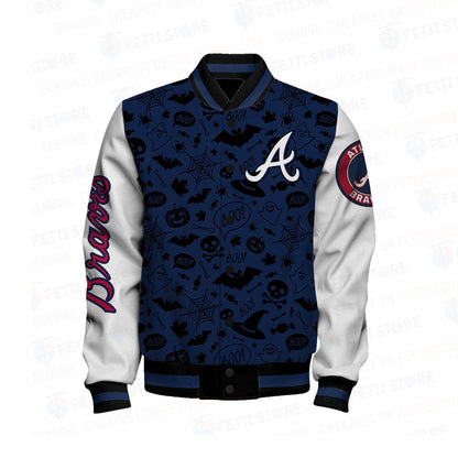 Atlanta Braves Halloween Pattern Varsity Jacket - All-Over-Printed Jacket