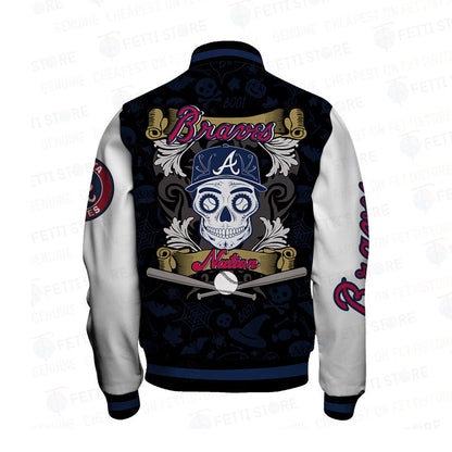 Atlanta Braves Halloween Pattern Varsity Jacket - All-Over-Printed Jacket