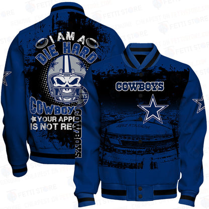 Dallas Cowboys Skull Helmet Halloween Pattern Varsity Jacket - All-Over-Printed Jacket