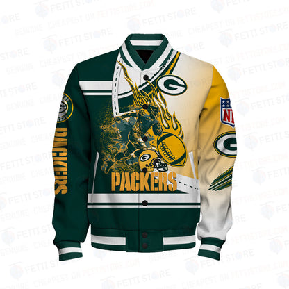 Green Bay Packers American Football League Pattern Varsity Jacket SH1 V3 - All-Over-Printed Jacket