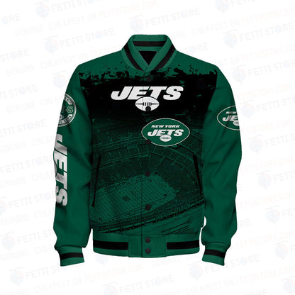 New York Jets Skull Helmet Halloween Pattern Varsity Jacket - All-Over-Printed Jacket
