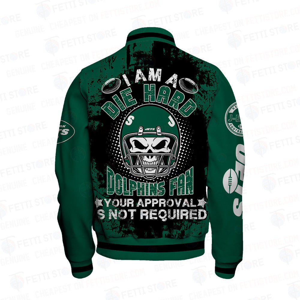 New York Jets Skull Helmet Halloween Pattern Varsity Jacket - All-Over-Printed Jacket