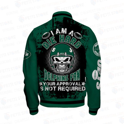 New York Jets Skull Helmet Halloween Pattern Varsity Jacket - All-Over-Printed Jacket