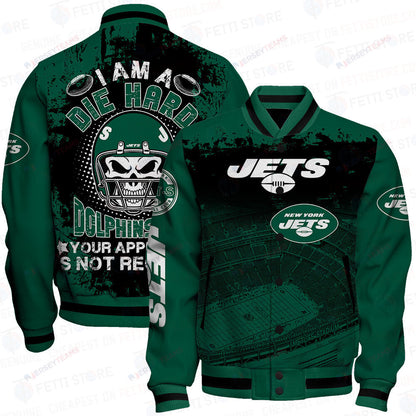 New York Jets Skull Helmet Halloween Pattern Varsity Jacket - All-Over-Printed Jacket