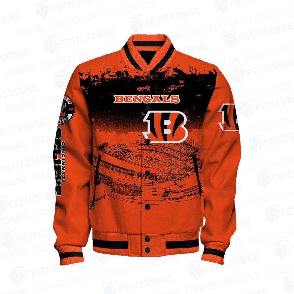 Cincinnati Bengals Skull Helmet Halloween Pattern Varsity Jacket - All-Over-Printed Jacket