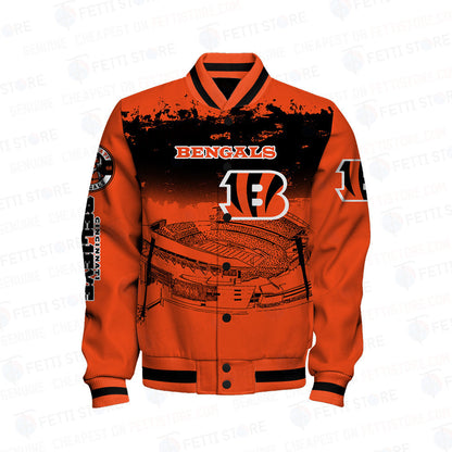 Cincinnati Bengals Skull Helmet Halloween Pattern Varsity Jacket - All-Over-Printed Jacket