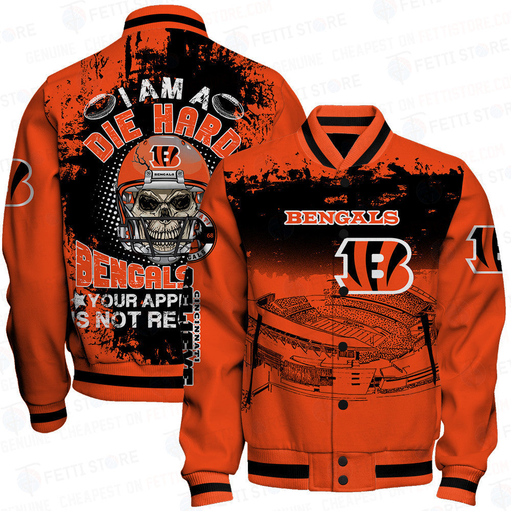 Cincinnati Bengals Skull Helmet Halloween Pattern Varsity Jacket - All-Over-Printed Jacket