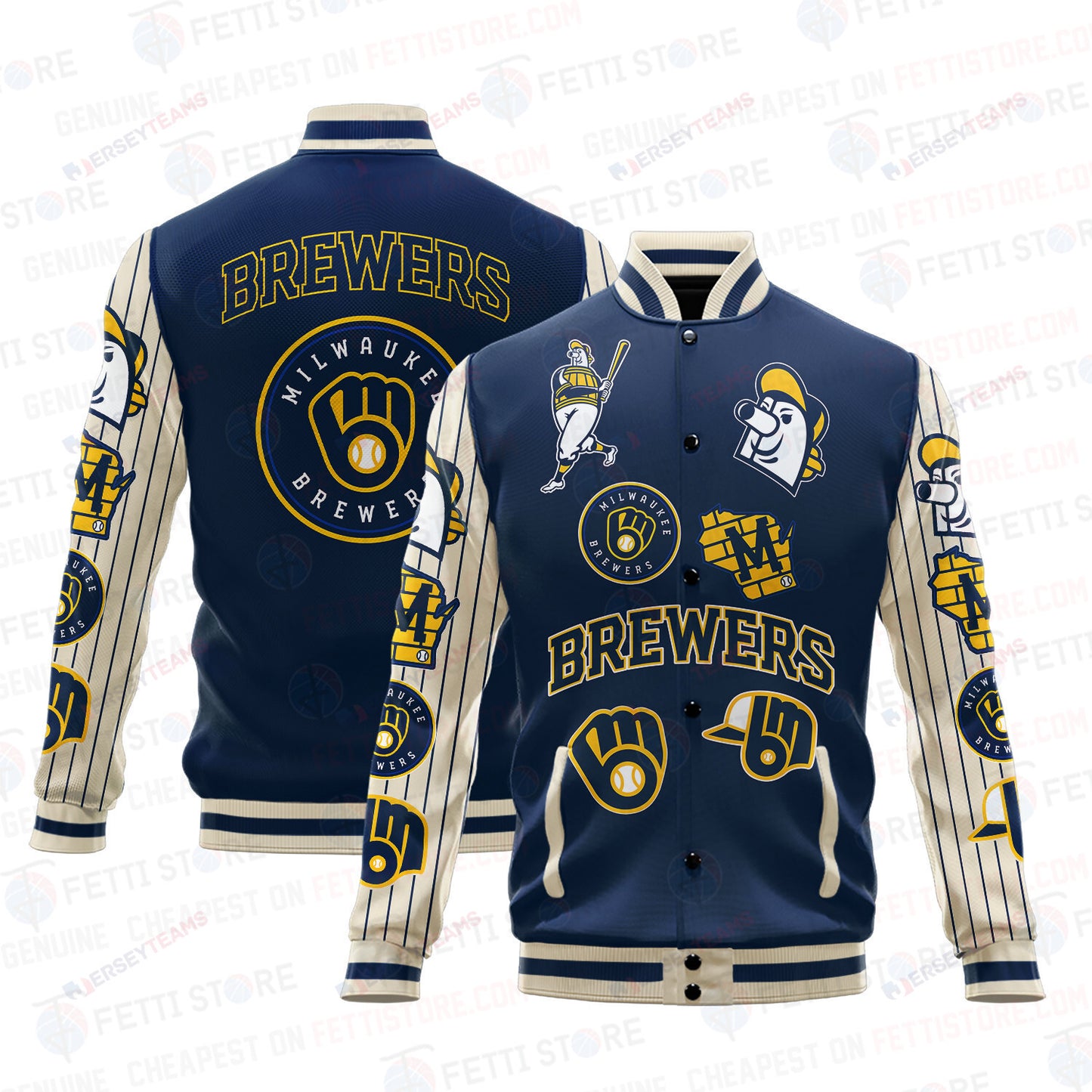 Milwaukee Brewers - Major League Baseball AOP Varsity Jacket V6 - All-Over-Printed Jacket