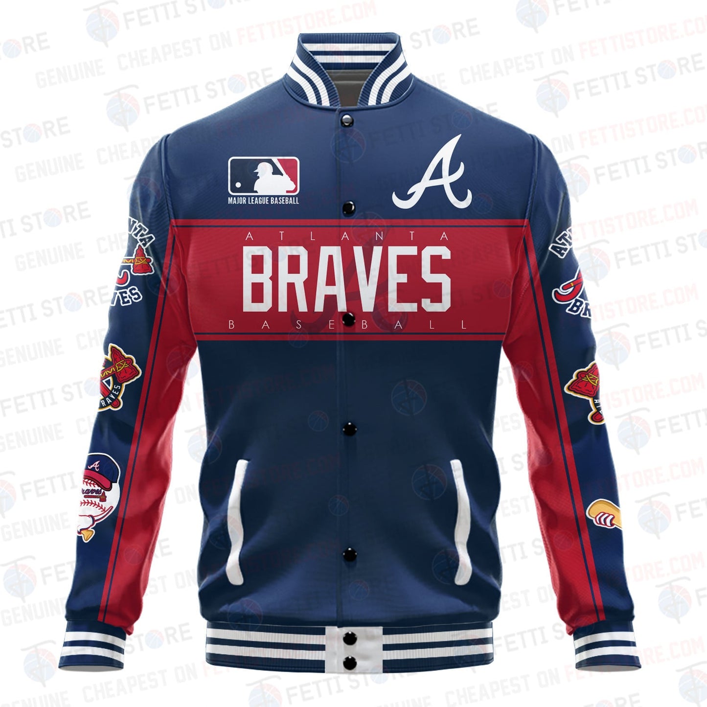 Atlanta Braves American League Baseball Vintage Pattern Varsity Jacket - All-Over-Printed Jacket