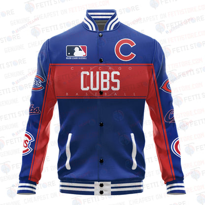 Chicago Cubs American League Baseball Vintage Pattern Varsity Jacket - All-Over-Printed Jacket